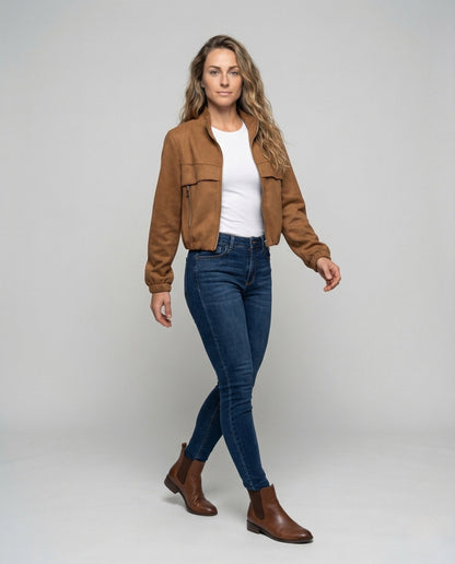 Damen Velours Blouson mit Ballonärmeln - Norvielle