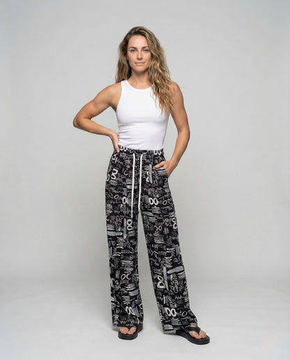 Damen Palazzo-Hose High-Waist mit Kordelzug - Norvielle