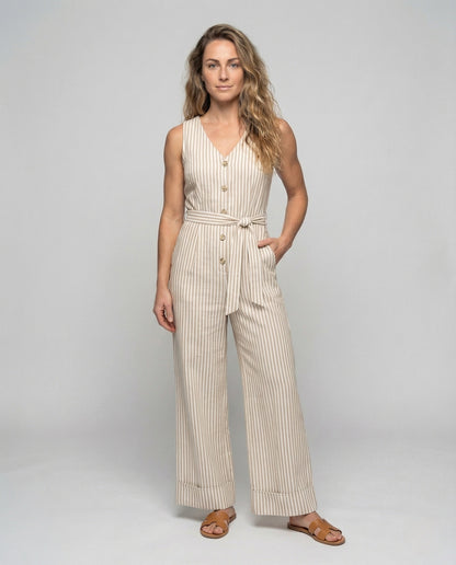 Damen Jumpsuit V-Ausschnitt mit Gürtel - Norvielle