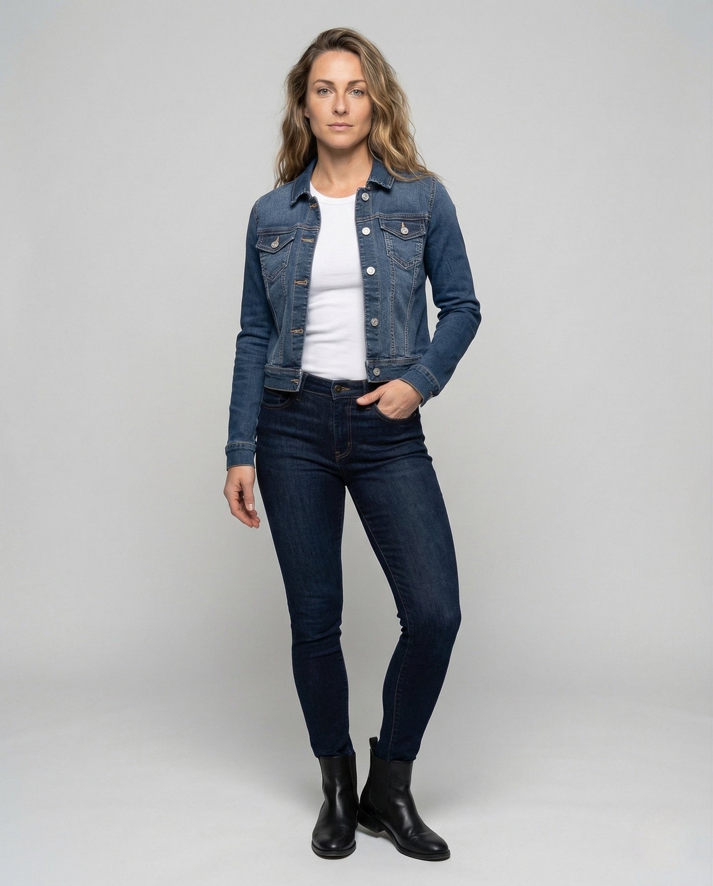 Damen Truckerjacke Taillierte Jeansjacke - Norvielle