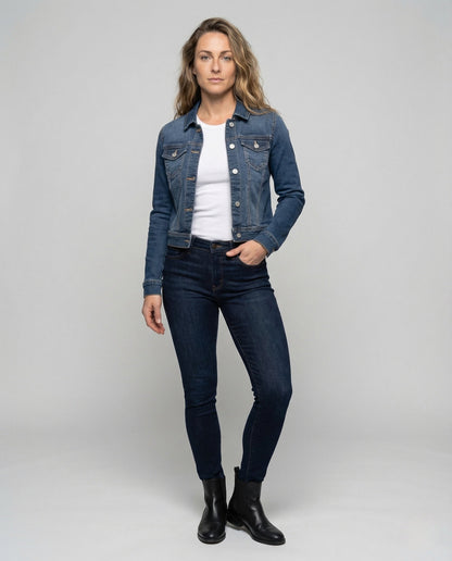 Damen Truckerjacke Taillierte Jeansjacke - Norvielle