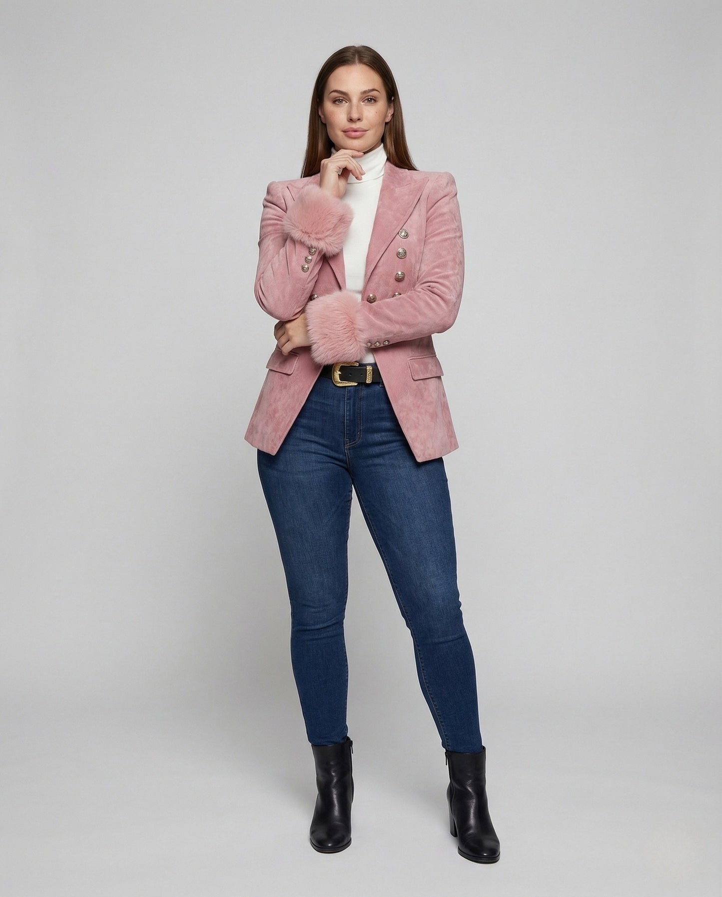 Damen Blazer aus Samt mit Kunstfellmanschetten - Norvielle