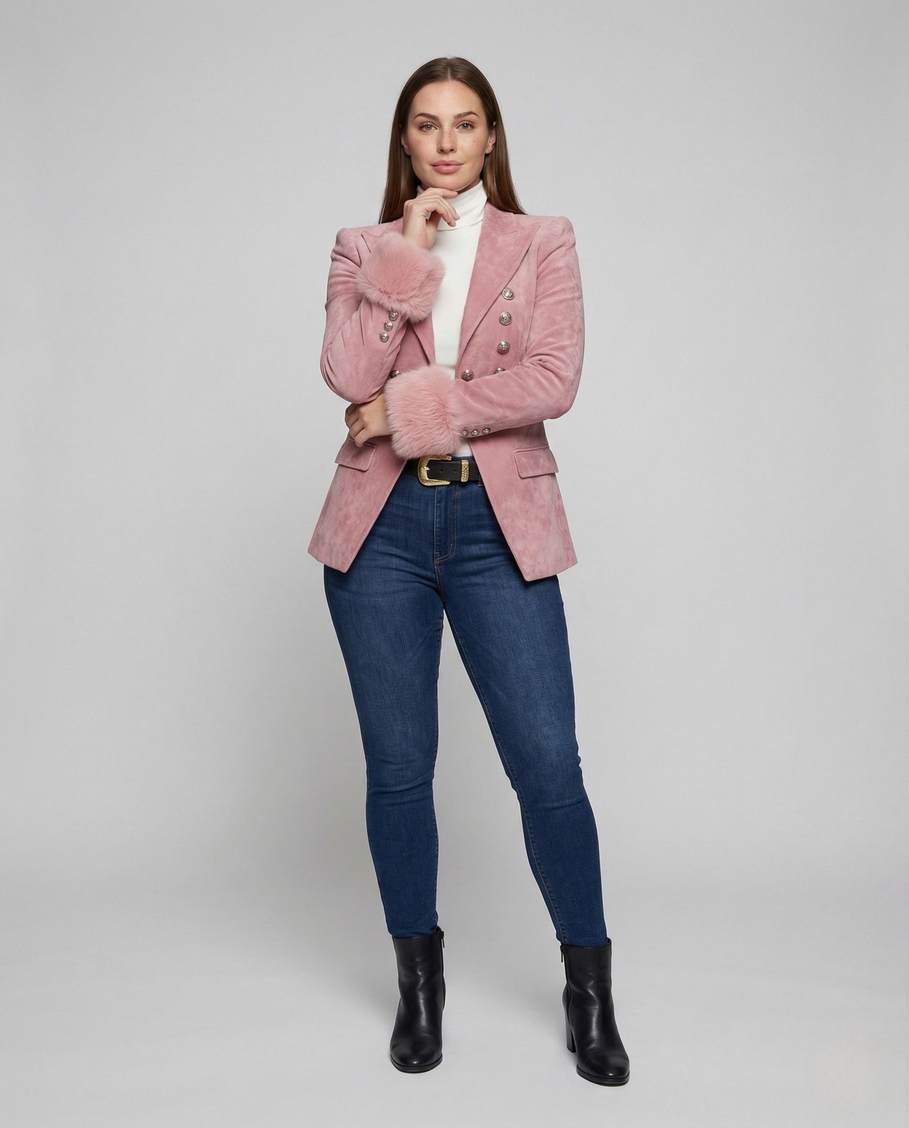 Damen Blazer aus Samt mit Kunstfellmanschetten - Norvielle
