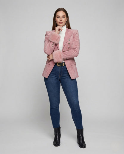 Damen Blazer aus Samt mit Kunstfellmanschetten - Norvielle