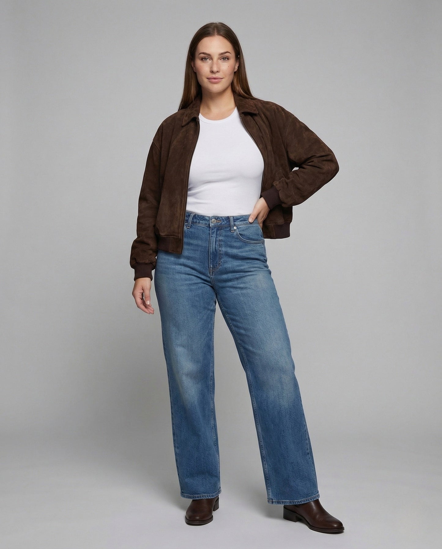 Damen Veloursleder Bomberjacke Weit - Norvielle