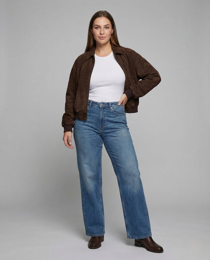 Damen Veloursleder Bomberjacke Weit - Norvielle