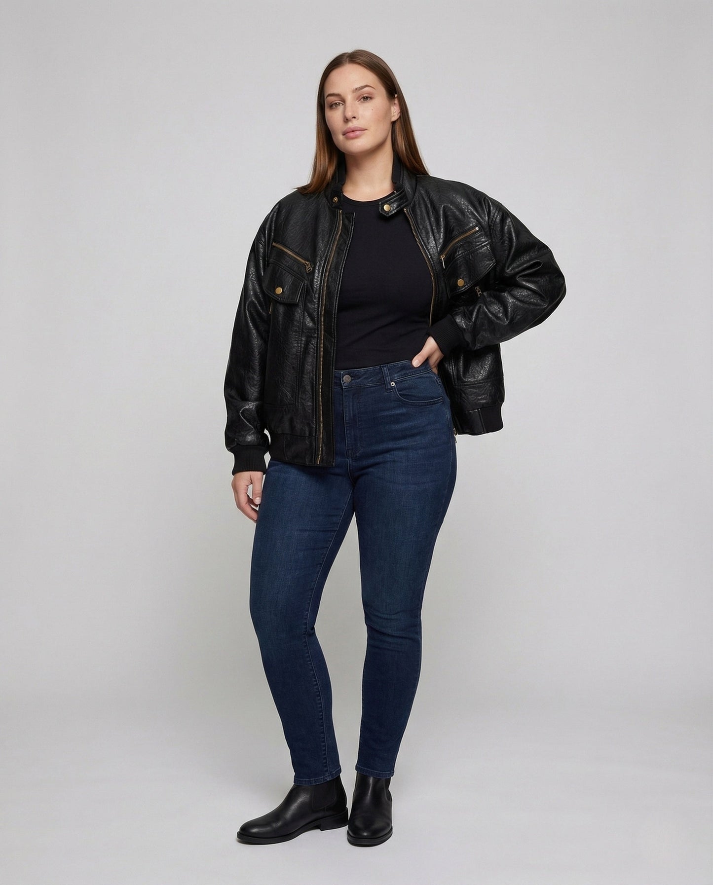 Damen Lederjacke Aviator Style Weit - Norvielle