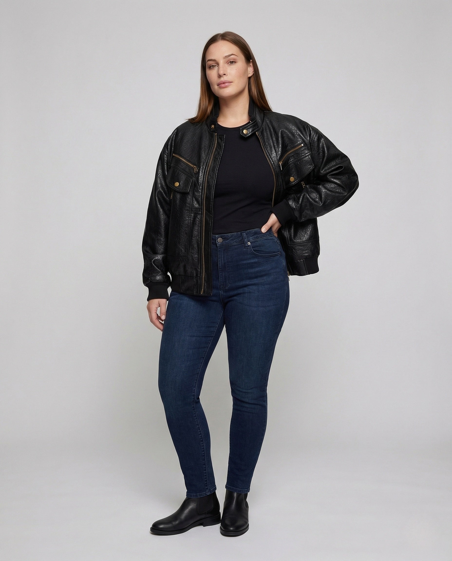 Damen Lederjacke Aviator Style Weit - Norvielle