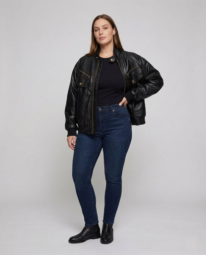 Damen Lederjacke Aviator Style Weit - Norvielle