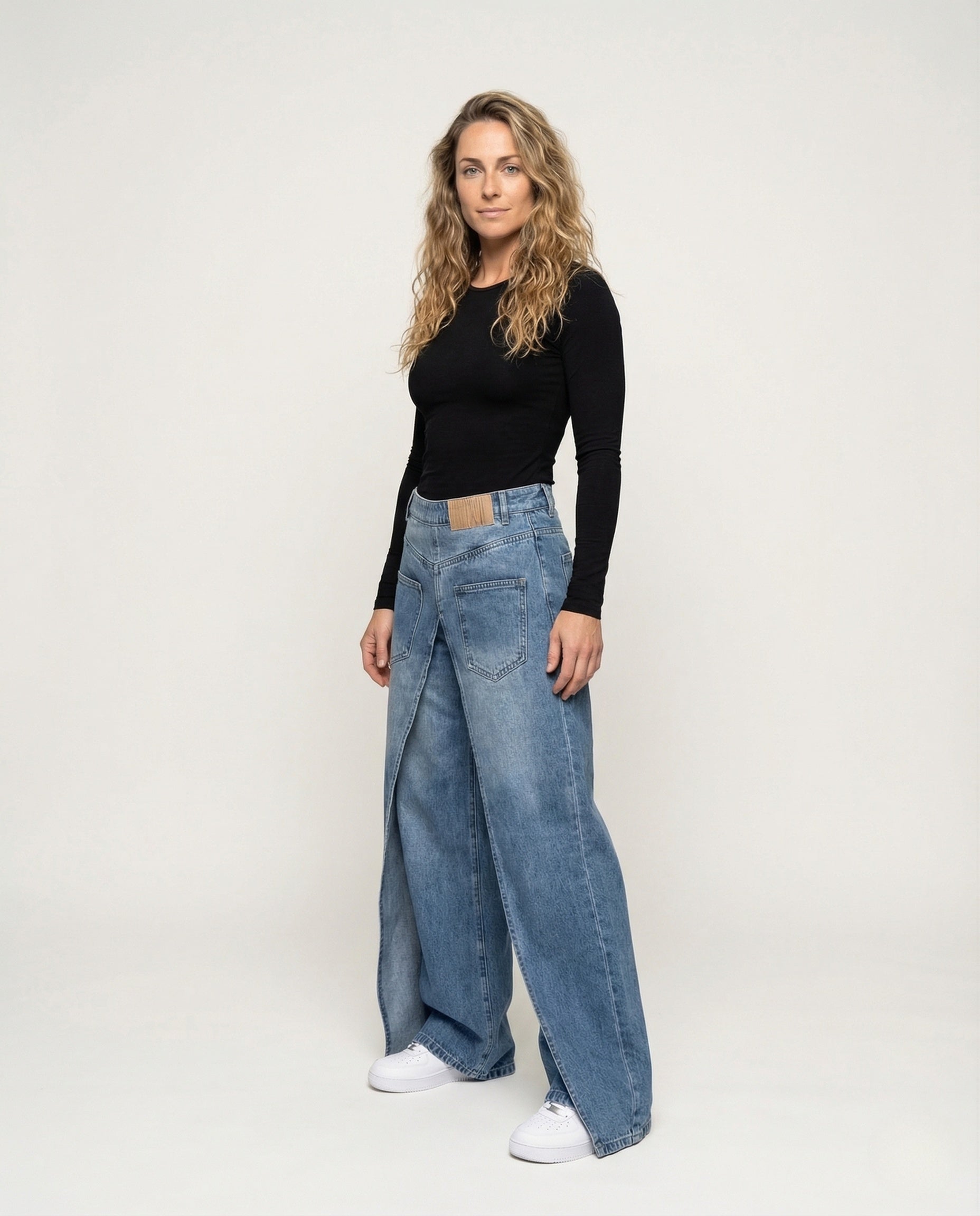 Damen High Waist Jeans Überlappungsschlitz - Norvielle