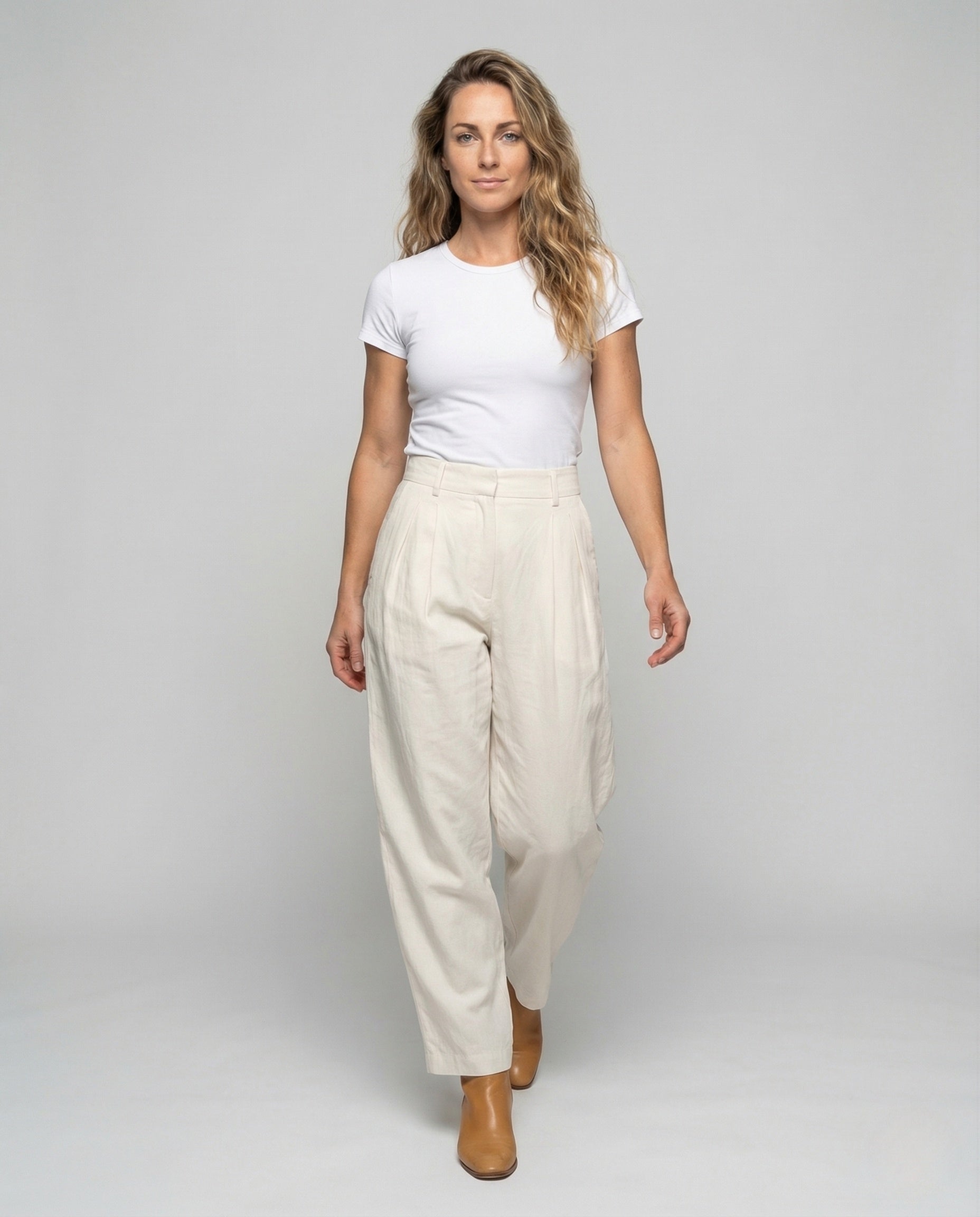Damen Leinen Set Pullover Bundfaltenhose - Norvielle