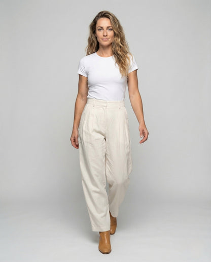 Damen Leinen Set Pullover Bundfaltenhose - Norvielle