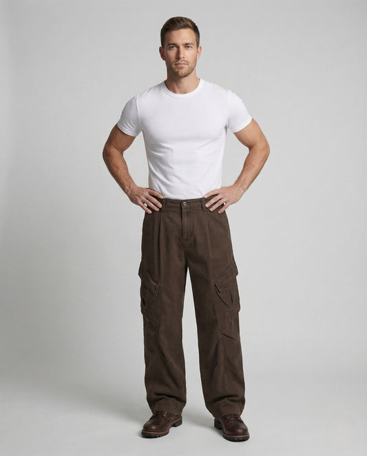 Herren Cargo-Hose Kniepasse Baumwolle Schwarz - Norvielle