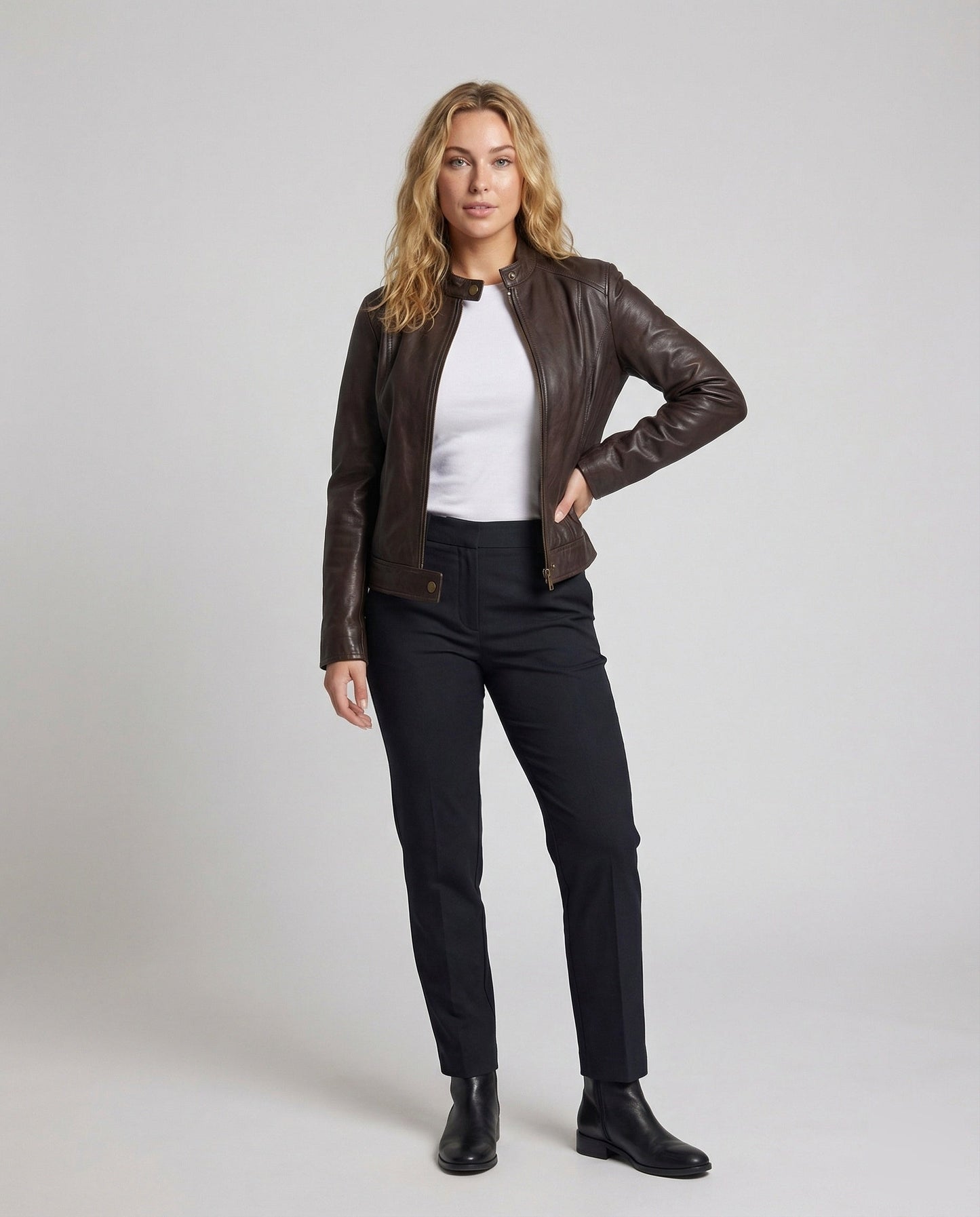 Damen Bikerjacke Kurz Kunstleder Schwarz - Norvielle