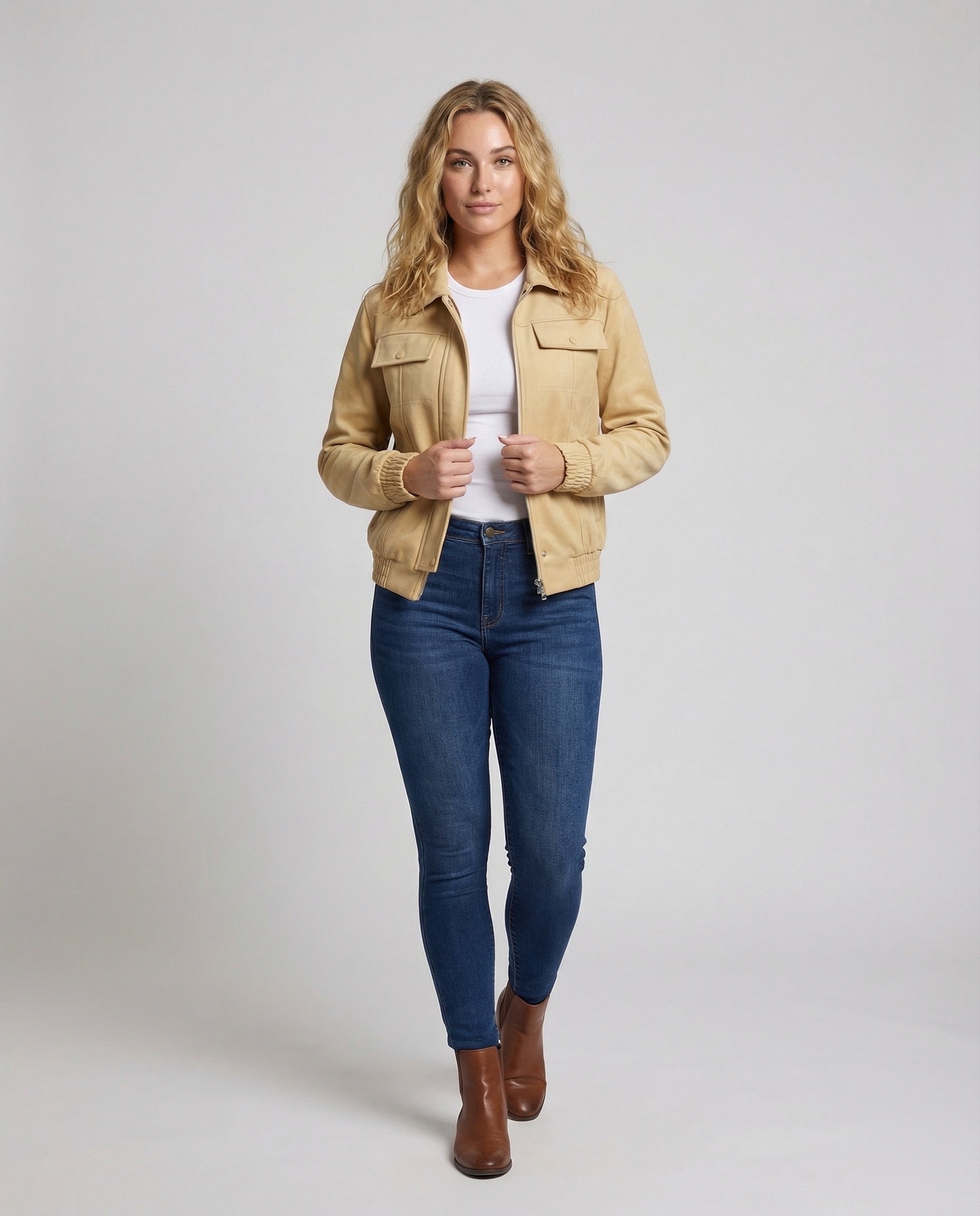 Damen Velours Jacke Kurz Boxy - Norvielle