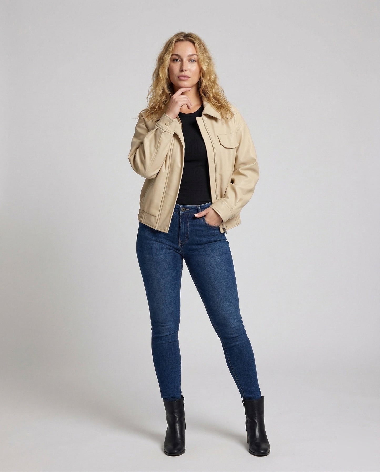 Damen Oversize Bomberjacke Lederimitat Schwarz - Norvielle
