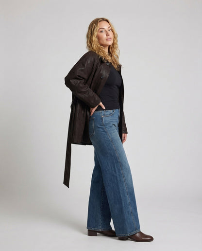 Damen Leder-Manteljacke mit Gürtel - Norvielle
