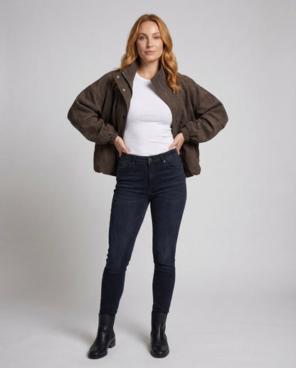 Damen Velours Bomberjacke Ballonärmel - Norvielle