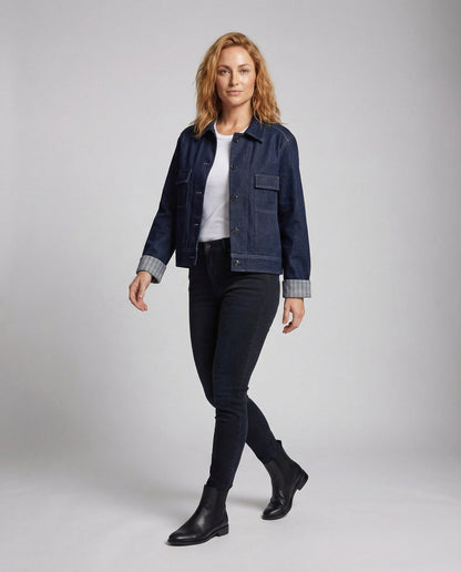 Damen Jeansjacke Boxy mit Brusttaschen - Norvielle