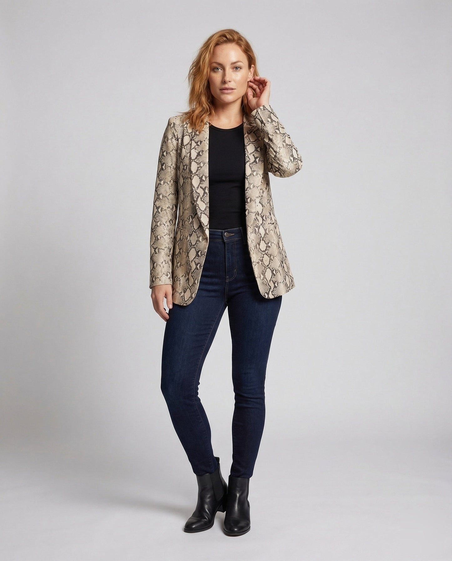 Damen Oversize Blazer Schlangenmuster Schwarz - Norvielle