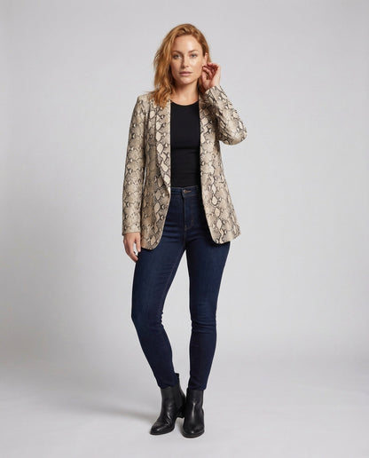 Damen Oversize Blazer Schlangenmuster Schwarz - Norvielle