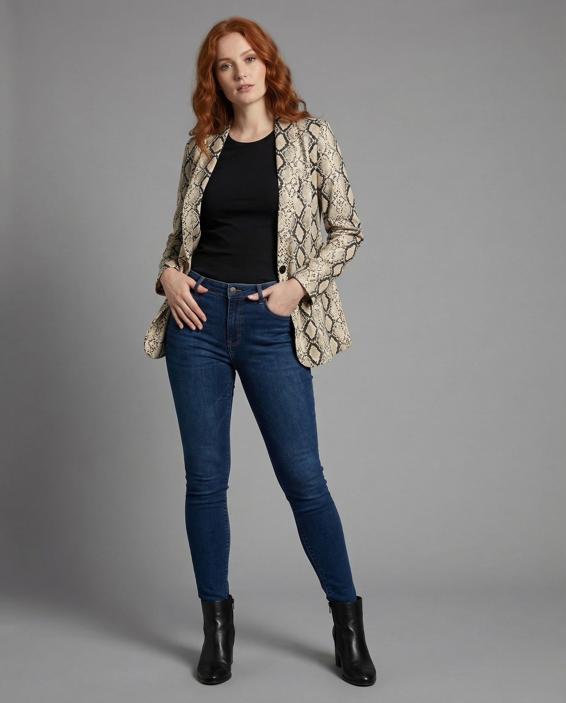 Damen Longline Blazer Schlangenmuster - Norvielle