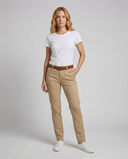 Damen Chino Hose Elastikbund Beige - Norvielle