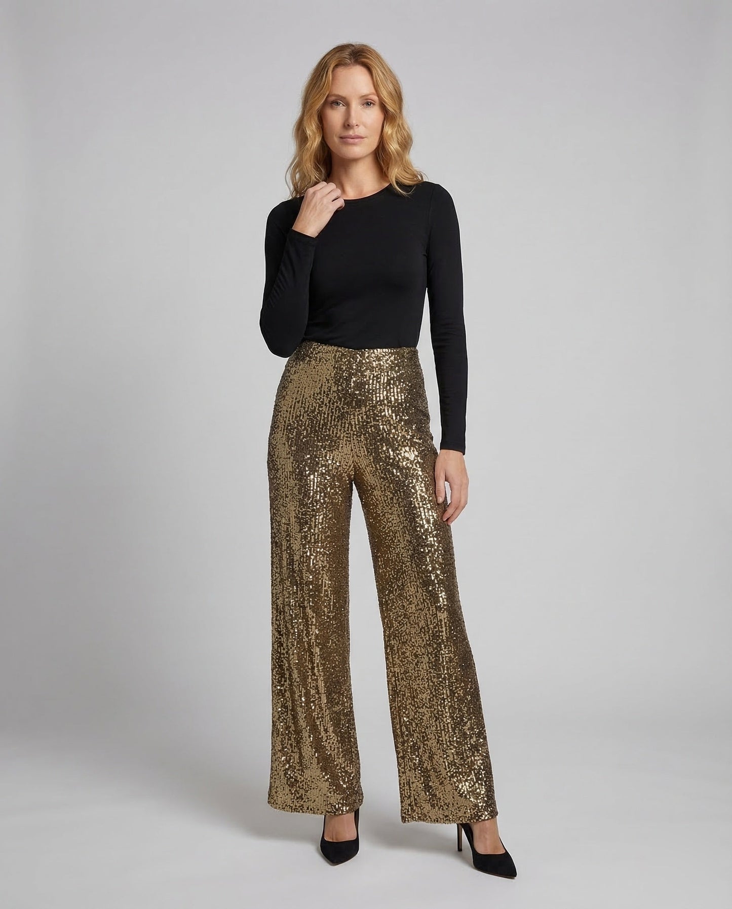 Damen Palazzo-Hose Pailletten Schwarz - Norvielle