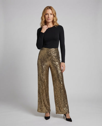 Damen Palazzo-Hose Pailletten Schwarz - Norvielle