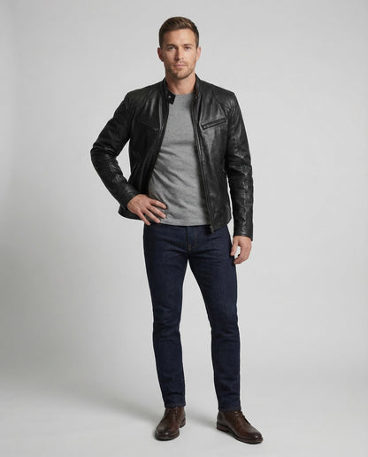 Herren Lederjacke Nappa Bikerstil - Norvielle