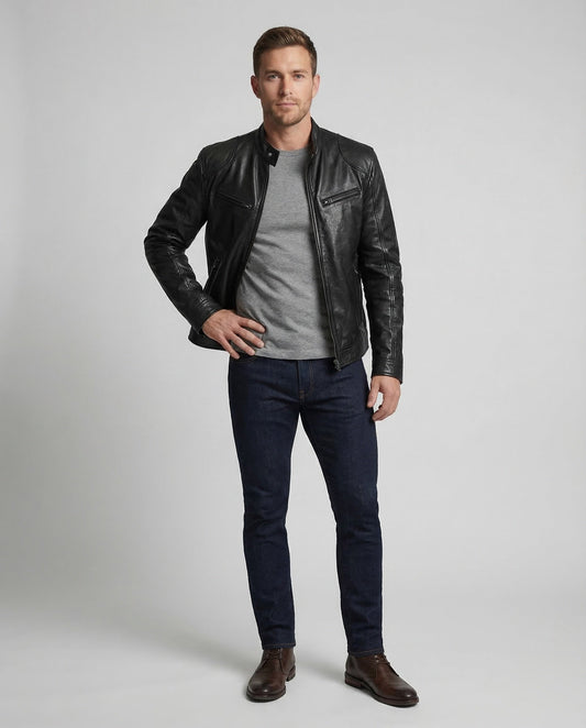 Herren Lederjacke Nappa Bikerstil - Norvielle