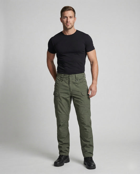 Herren Cargo-Hose Baumwolle Bequem Olivgrün - Norvielle