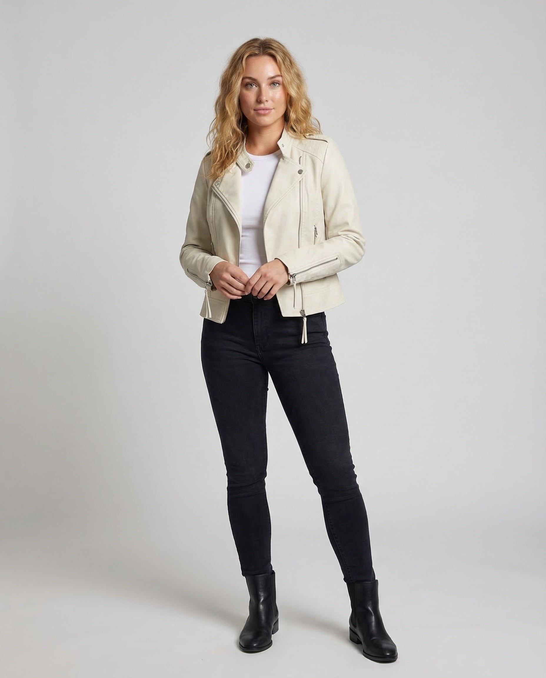 Damen Bikerjacke Kunstleder Asymmetrisch Schwarz - Norvielle