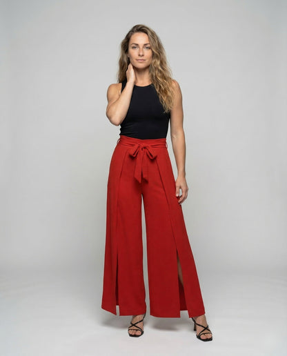 Damen High-Waist Palazzo-Hose mit Schlitz - Norvielle