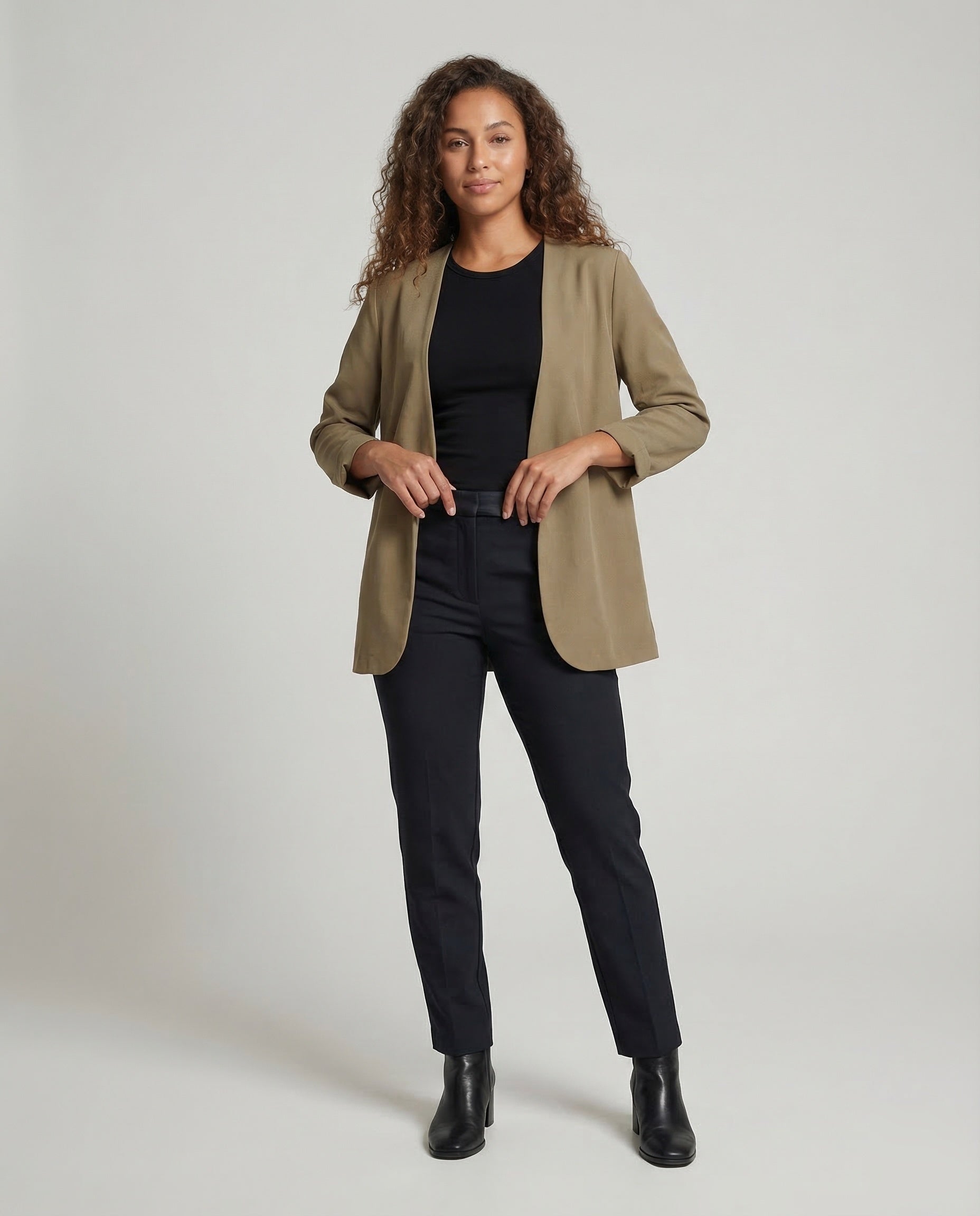 Damen Kimono Blazer Offen Baumwolle Beige - Norvielle