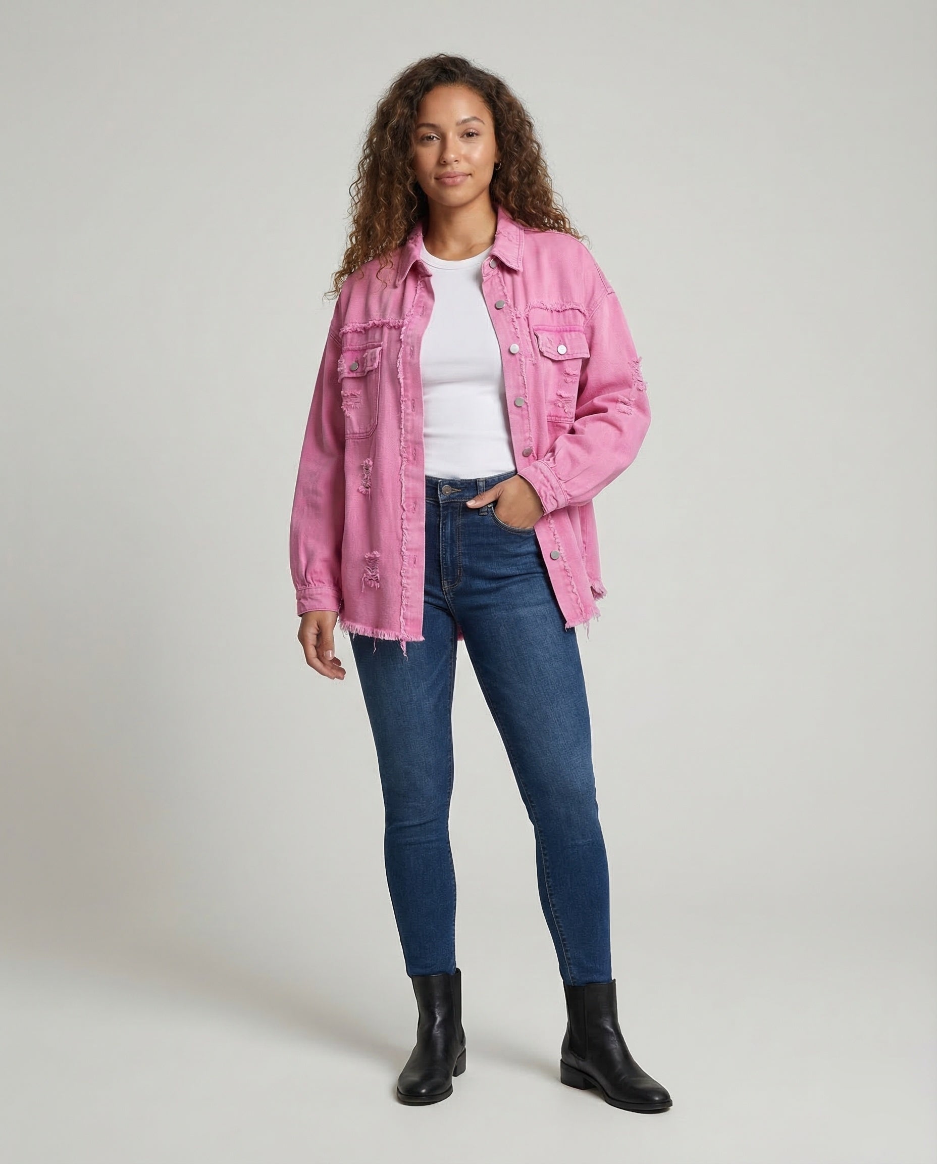 Damen Oversize Jeansjacke mit Fransen - Norvielle