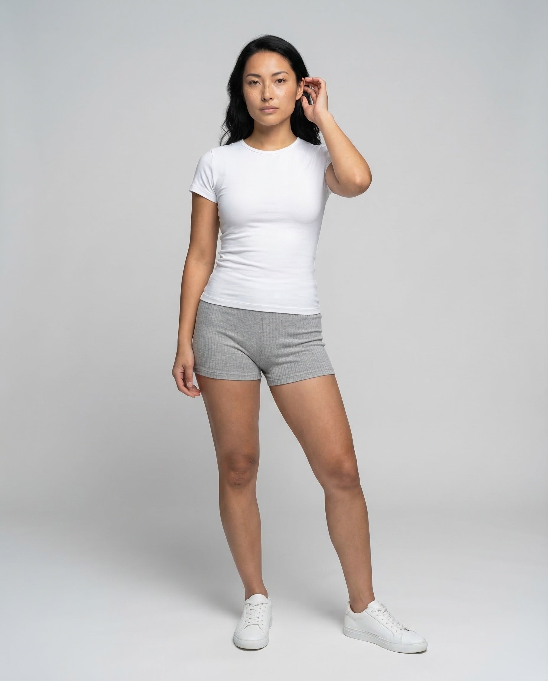Damen Rippstrick Shorts Elastikbund Schwarz - Norvielle