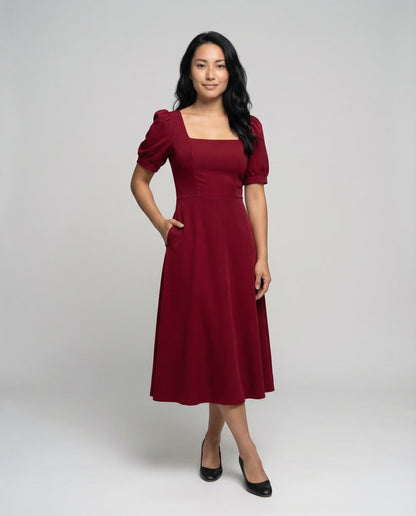 Damen Midikleid Puffärmel Vintage Stil - Norvielle
