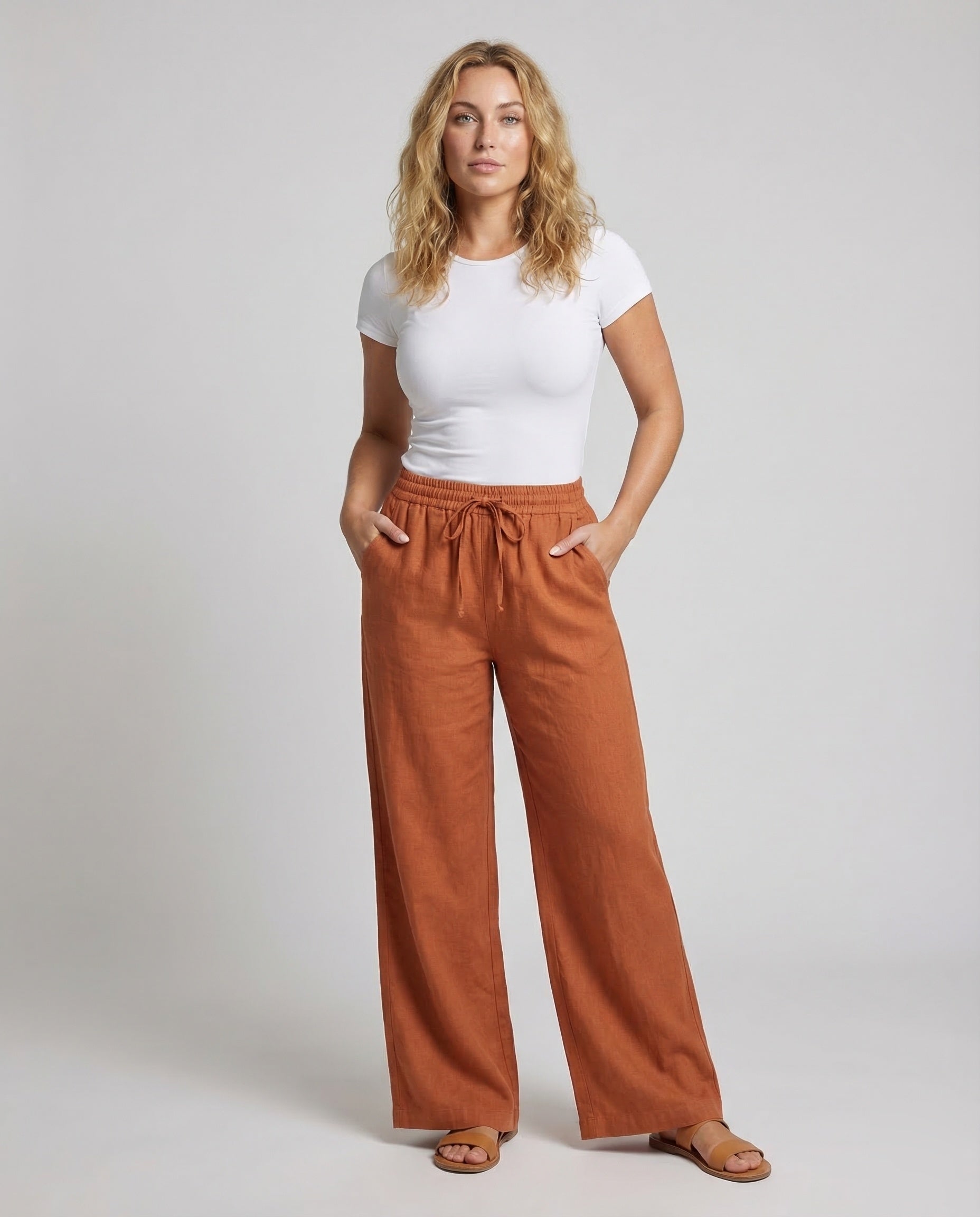 Damen Leinenhose Weitbein mit Tunnelzug - Norvielle