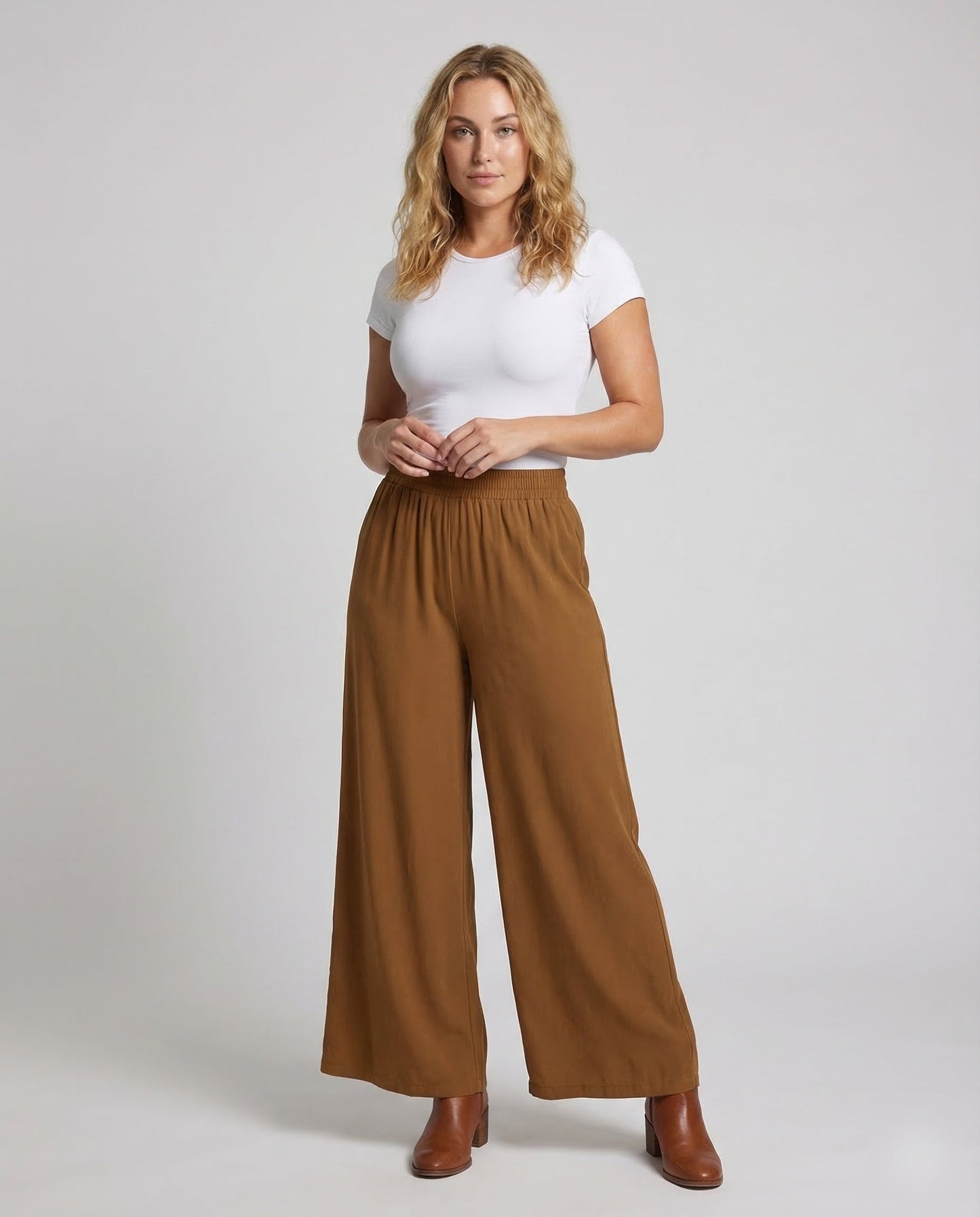 Damen Palazzo-Hose Elastikbund Schwarz - Norvielle