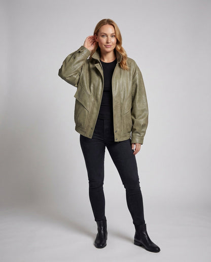 Damen Lederbomberjacke Weit - Norvielle