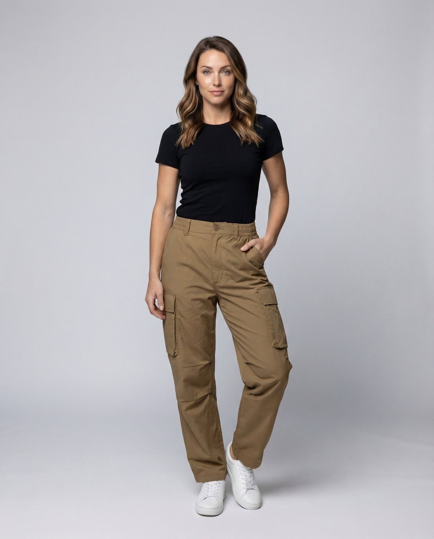Damen Cargo Palazzo Hose Baumwolle Bequem Schwarz - Norvielle