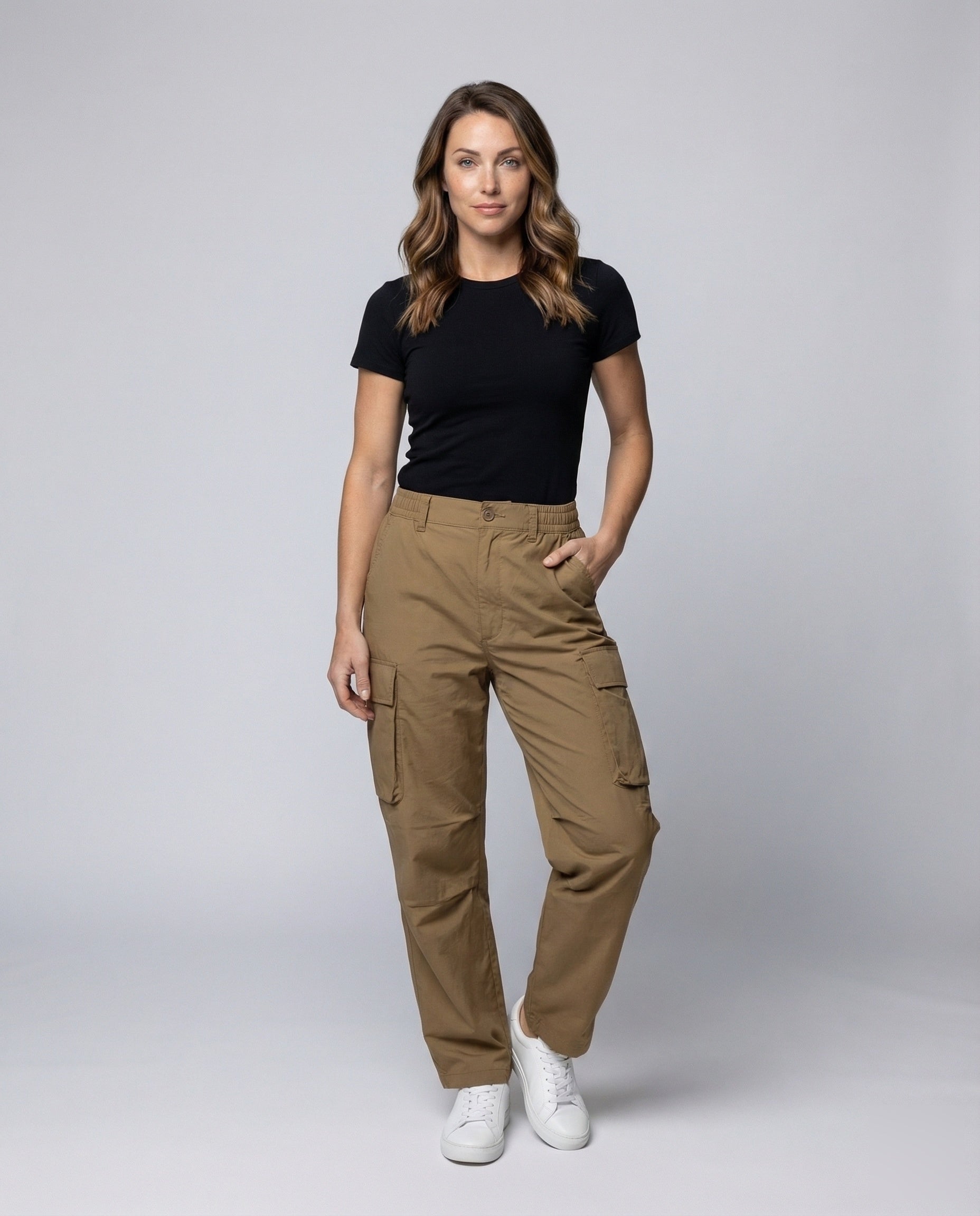 Damen Cargo Palazzo Hose Baumwolle Bequem Schwarz - Norvielle