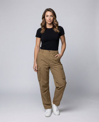Damen Cargo Palazzo Hose Baumwolle Bequem Schwarz - Norvielle