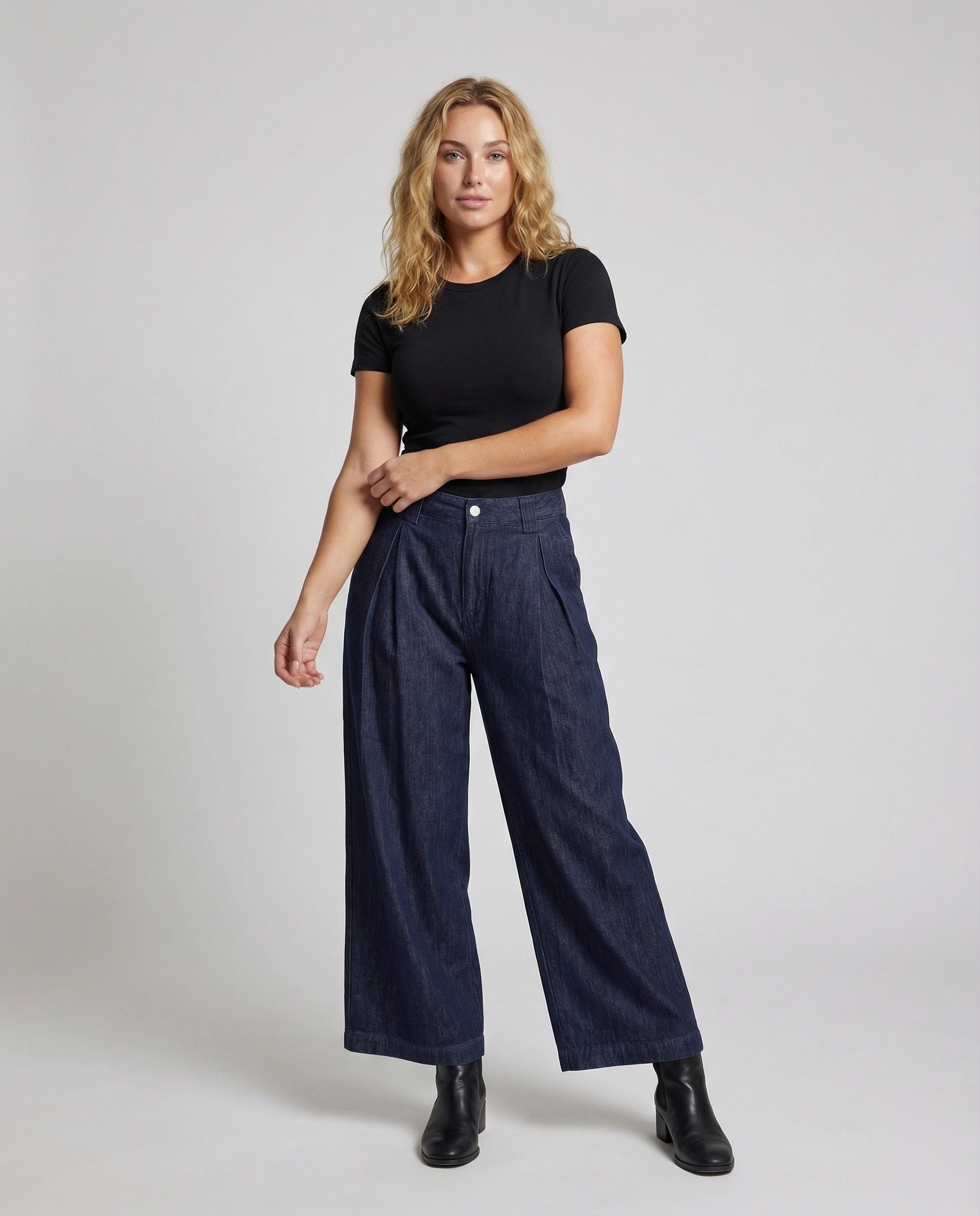 Damen Weite Jeans Mit Bundfalten - Norvielle