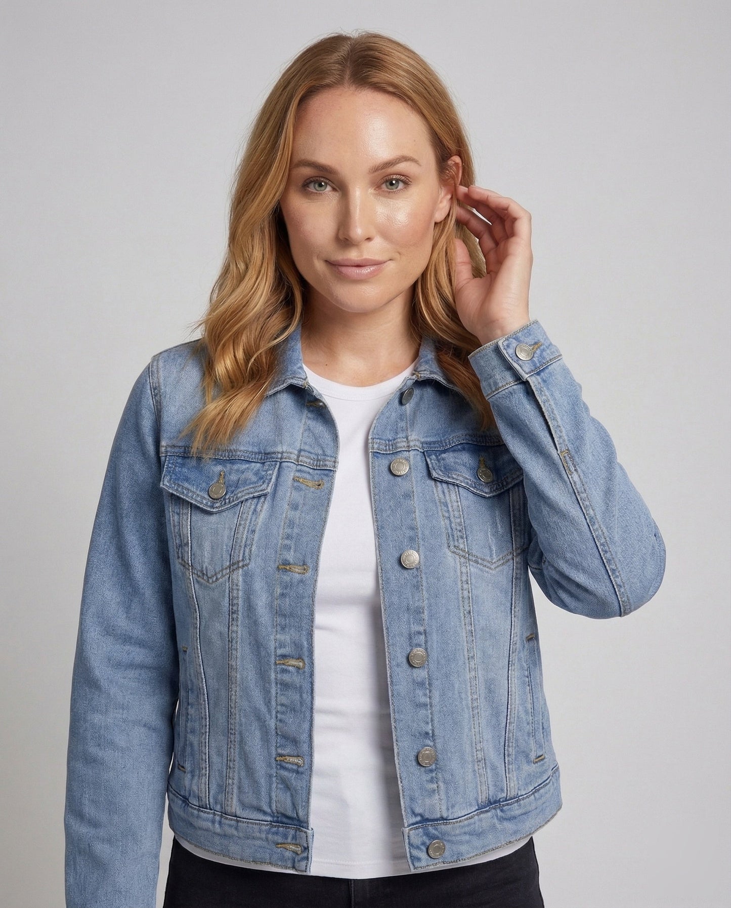 Damen Jeansjacke Boxy mit Druckknöpfen