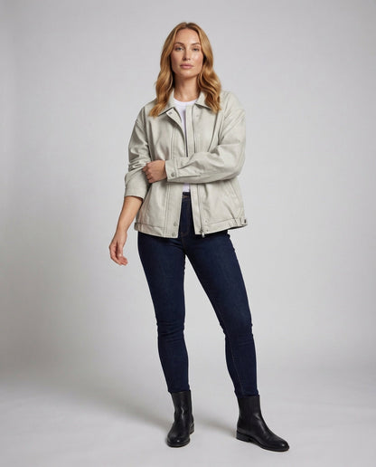 Damen Lederjacke Hemdkragen Schwarz - Norvielle