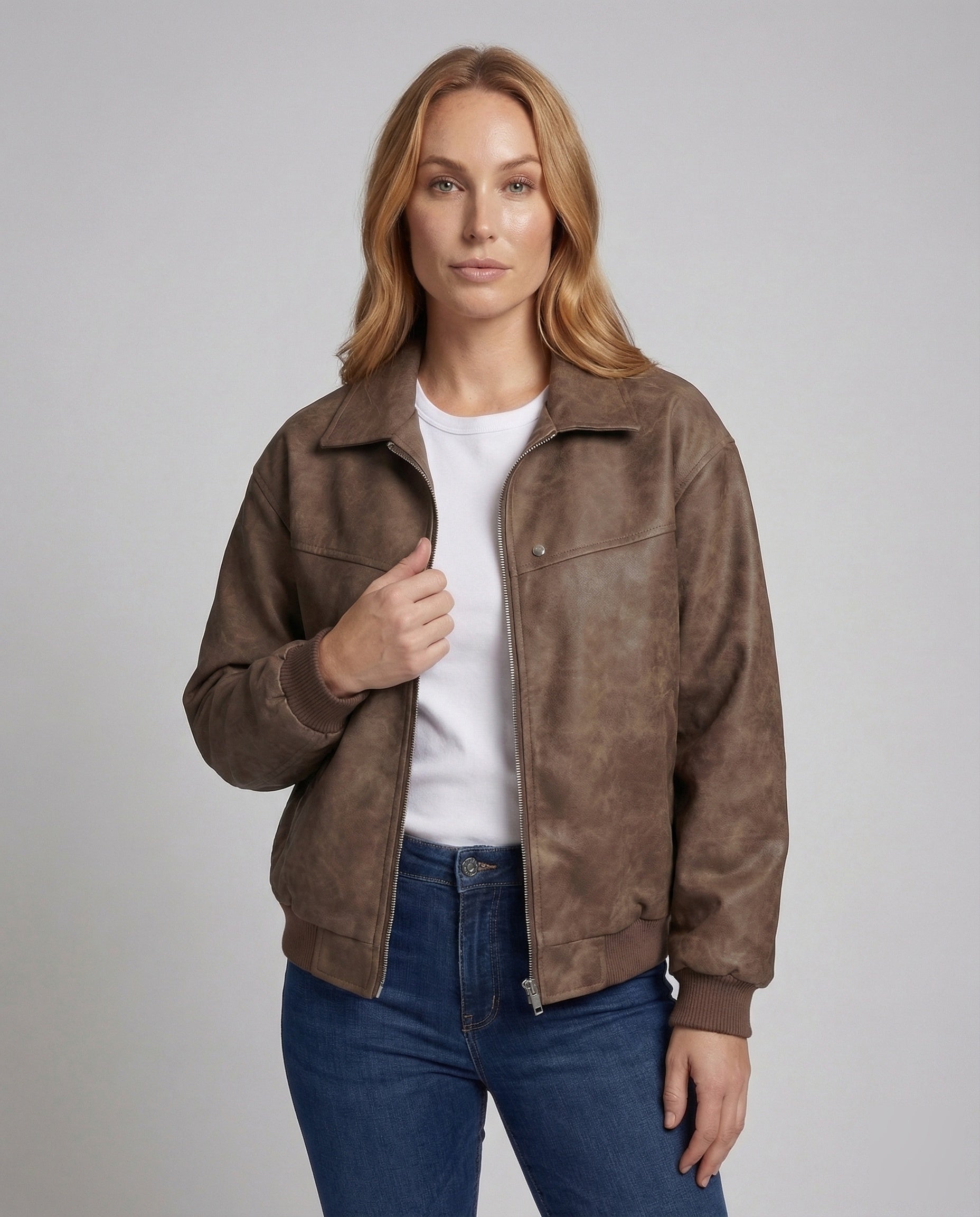 Damen Wildleder Bomberjacke Kurz Leder Schwarz - Norvielle