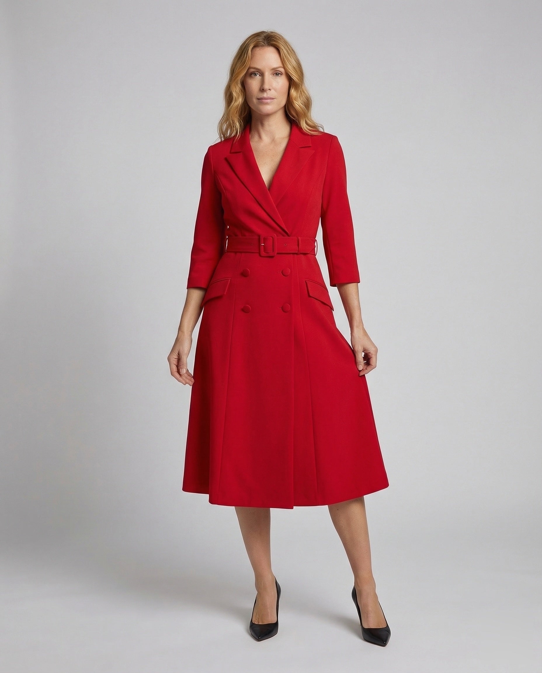 Damen Blazerkleid Midi mit Gürtel - Norvielle