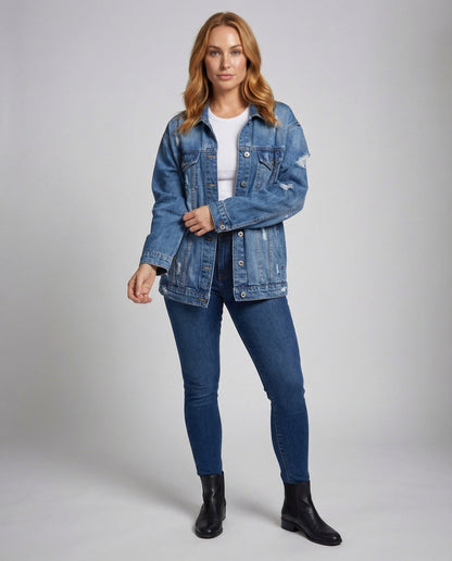 Damen Langjacke Jeans Used Look - Norvielle